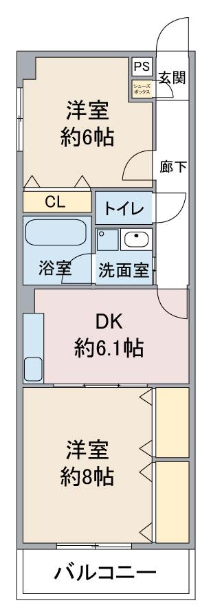 レージュ道徳(2DK/1階)の間取り写真