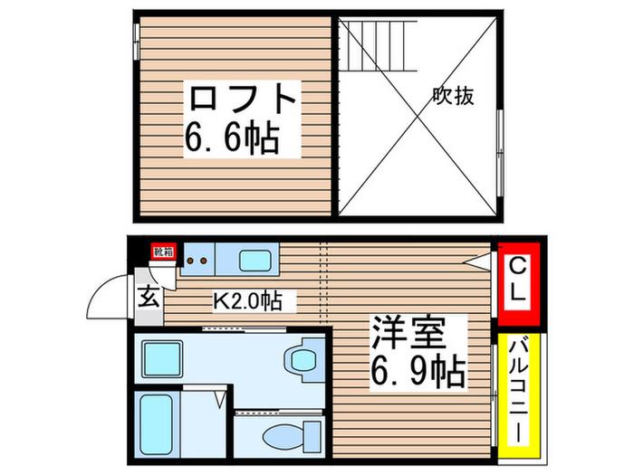 LEAF1八千代台西(1K/2階)の間取り写真