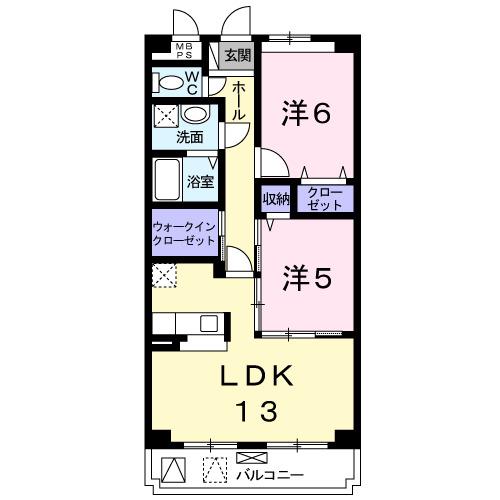 サクラ ビベンテII(2LDK/2階)の間取り写真