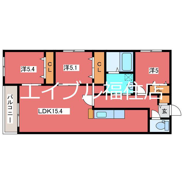 RUAN福住(3LDK/3階)の間取り写真