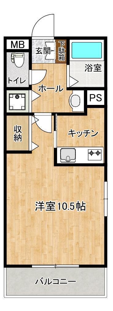 ウイングス七番館(ワンルーム/2階)の間取り写真