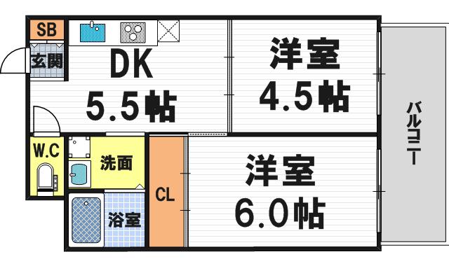 シティハイツサルキ(2DK/2階)の間取り写真
