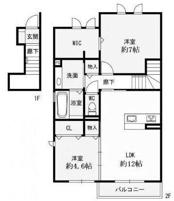 アンソレイエ ファミーユ B棟(2LDK/2階)の間取り写真