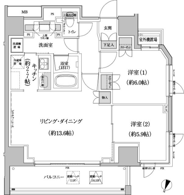 パークハビオ渋谷本町レジデンス(2LDK/11階)の間取り写真