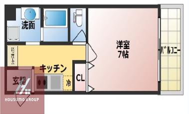 グランディオM海老江(1K/4階)の間取り写真