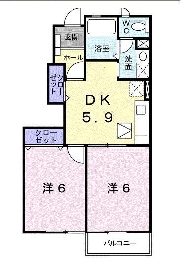 コスモス LF(2DK/1階)の間取り写真
