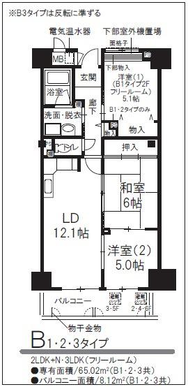 ヒルサイド四天王寺東(3LDK/6階)の間取り写真