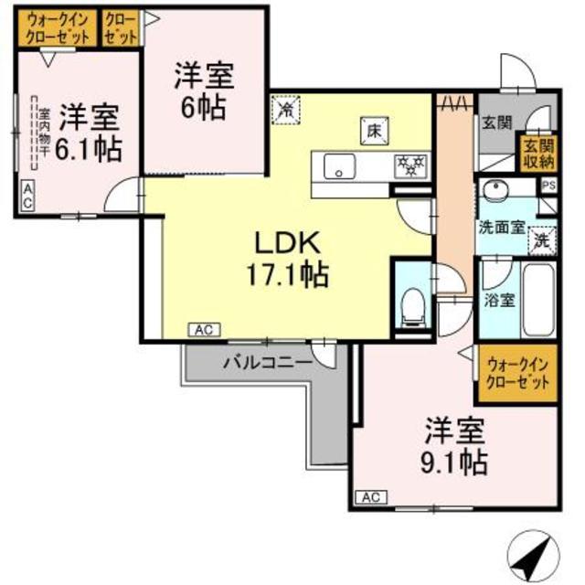 プリムラコウチ(3LDK/2階)の間取り写真