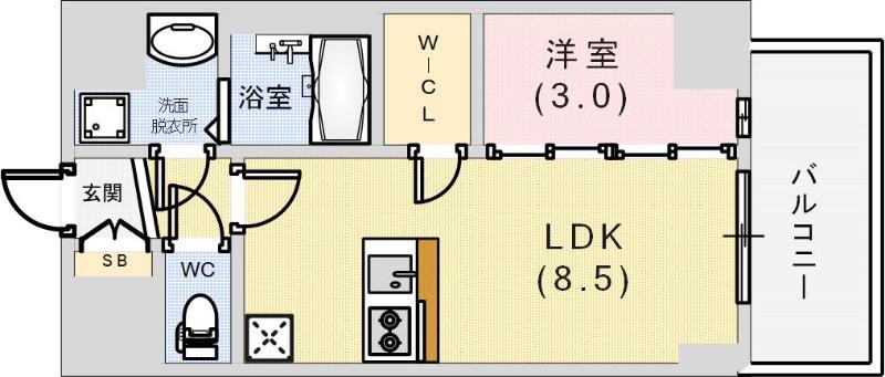 エスリードレジデンスグラン神戸三宮シティ(1LDK/14階)の間取り写真