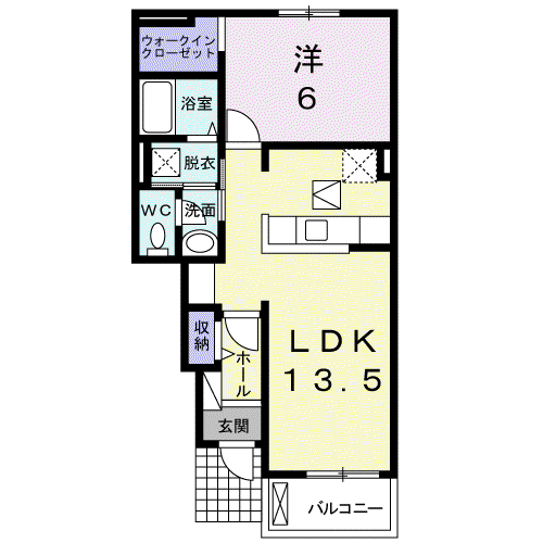レイク ルイーズA(1LDK/1階)の間取り写真