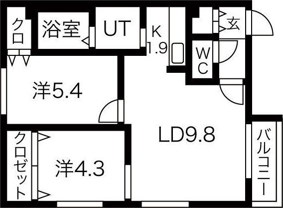 プリエ北33条 (2LDK/4階)の間取り写真
