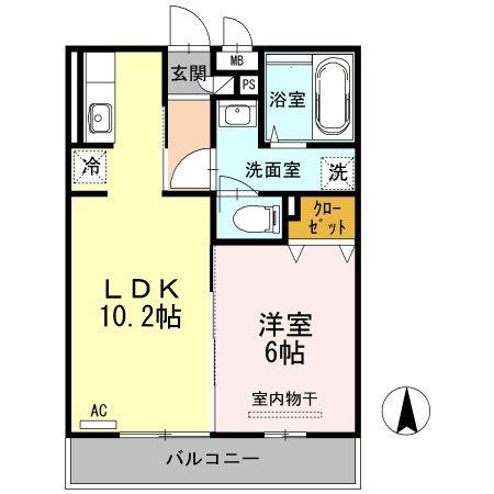 ライズ南仙台B(1LDK/3階)の間取り写真