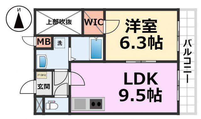 ジュリア塚口(1LDK/2階)の間取り写真