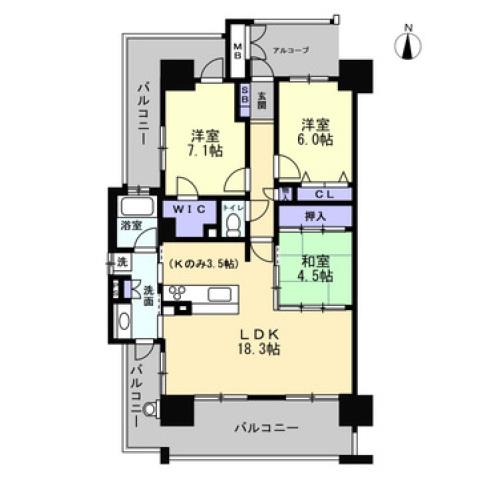 アルファステイツ道後(3LDK/13階)の間取り写真