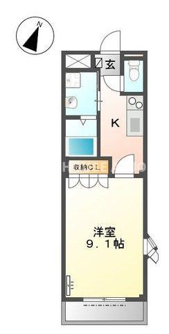 フォレスタガーデンⅡ(1K/1階)の間取り写真