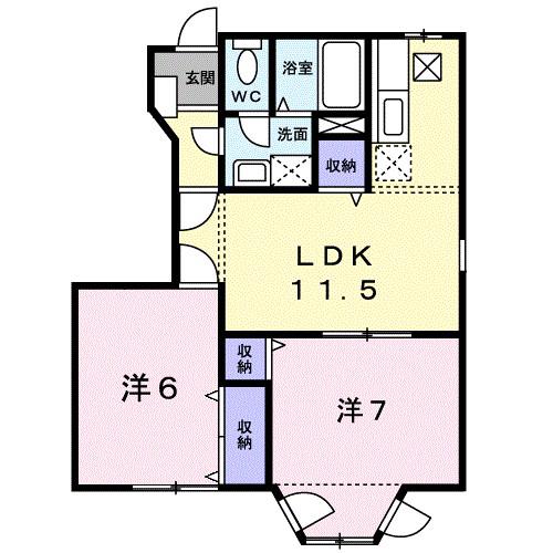 ラ・シェーヌ(2LDK/1階)の間取り写真
