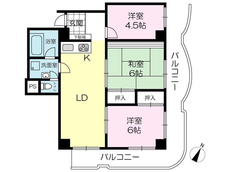 手柄コーポ1号館(3LDK/3階)の間取り写真