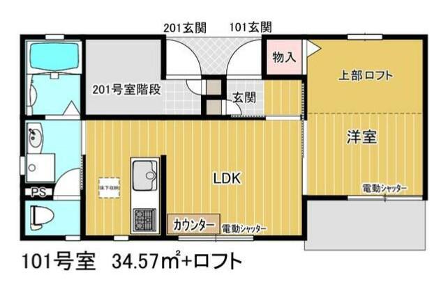 プラシード2(1LDK/1階)の間取り写真