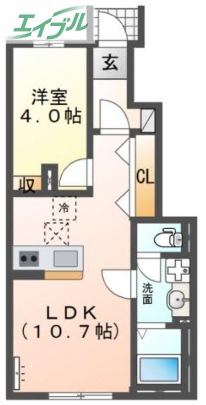 シャフル(1LDK/1階)の間取り写真
