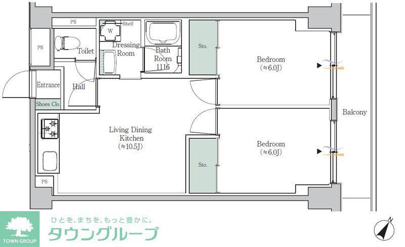 BROOKSIDE SUITENGU-MAE(2LDK/6階)の間取り写真