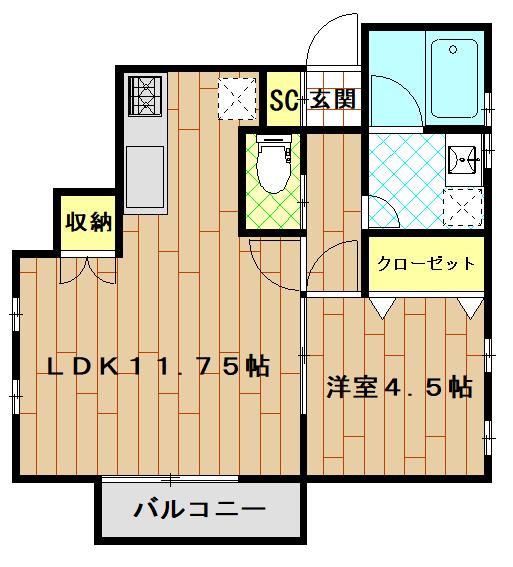 プラムコートこうなん(1LDK/1階)の間取り写真