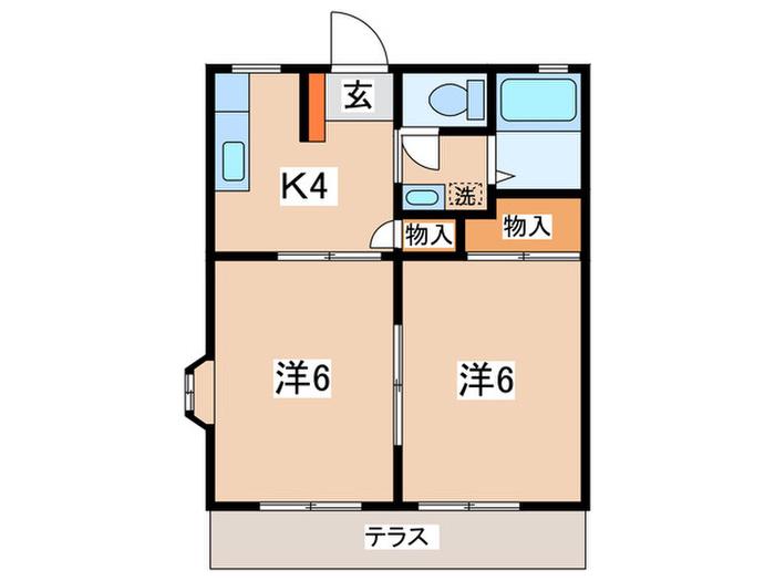 カーサディノ(2K/1階)の間取り写真