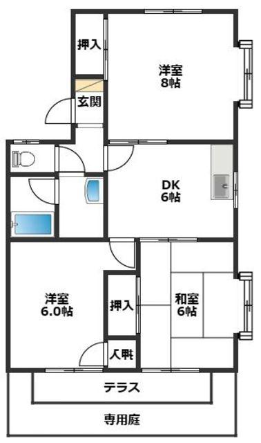 瀬戸タウン C(3DK/1階)の間取り写真