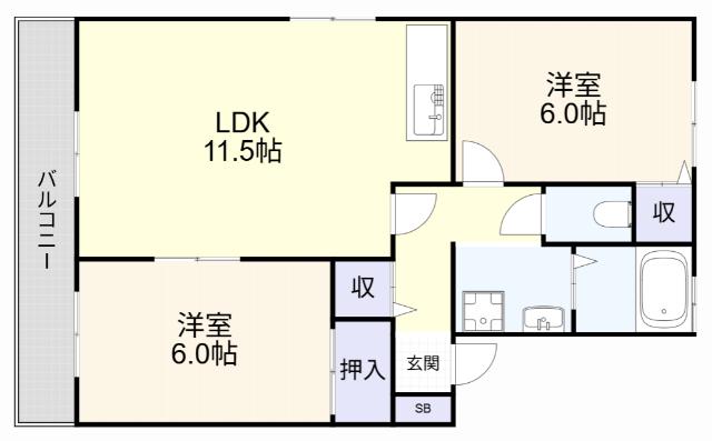 セジュール蜷田(2LDK/2階)の間取り写真