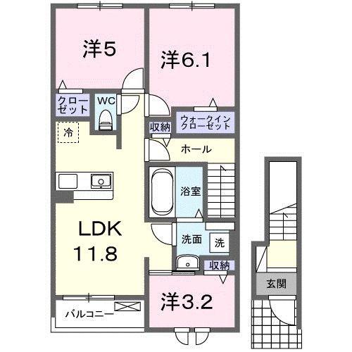 宮久保4丁目アパートI(3LDK/2階)の間取り写真