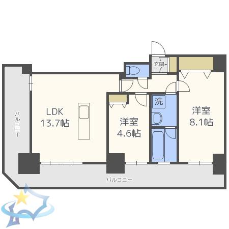 グランドタワー札幌(2LDK/18階)の間取り写真