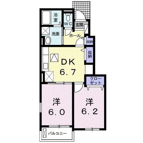 ヒルサイド II(2DK/1階)の間取り写真