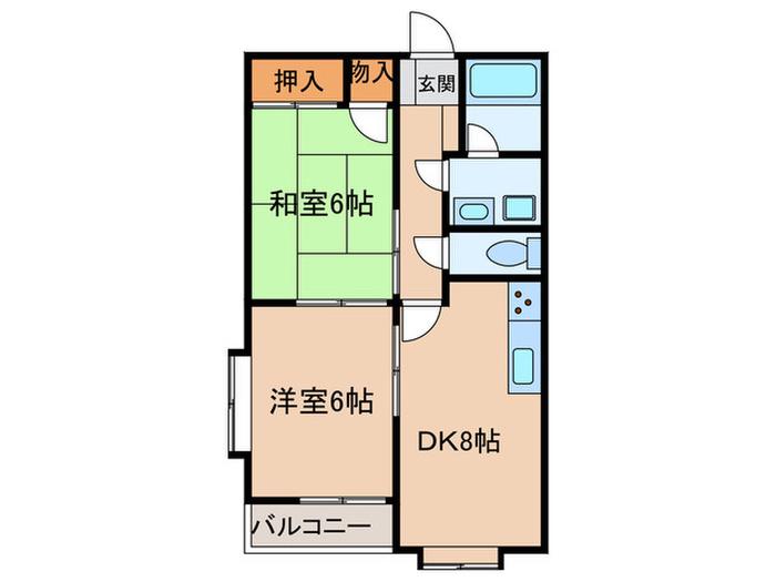 ムーニーグレイス浅野(2DK/1階)の間取り写真