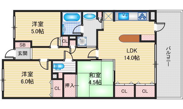 エス・バイ・エルクラスタ茨木(3LDK/5階)の間取り写真