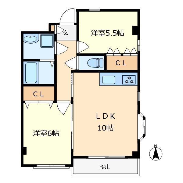 クレスコート国立(2LDK/3階)の間取り写真