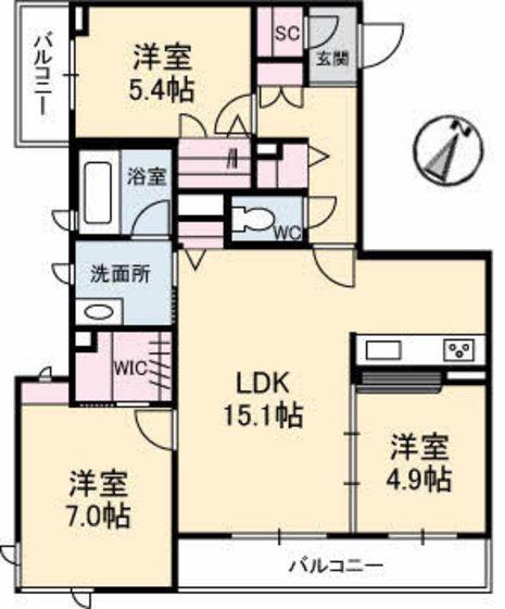リッシェル祇園(3LDK/3階)の間取り写真