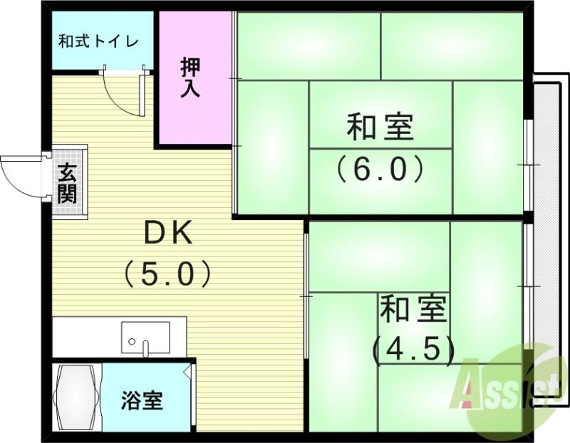 西村マンション(2DK/1階)の間取り写真