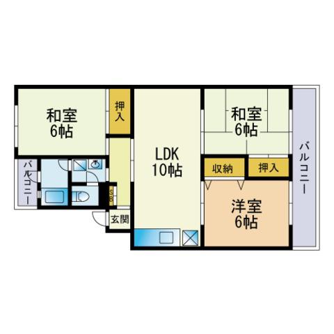 古天神ハイツ(3LDK/1階)の間取り写真