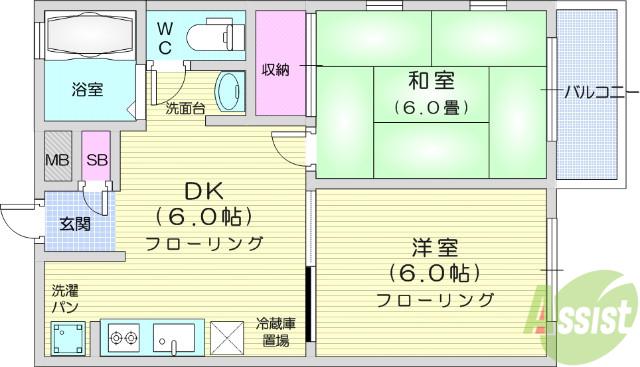 エクセレント南吉成壱番館(2DK/1階)の間取り写真