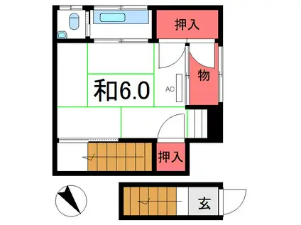 奈良荘(ワンルーム/2階)の間取り写真