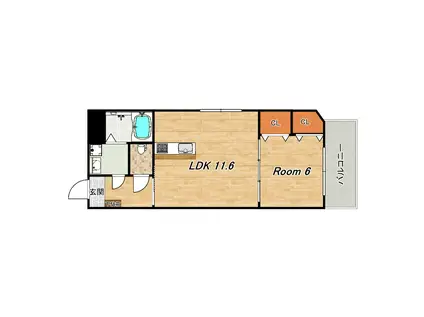 シャルレ7番館(1LDK/3階)の間取り写真