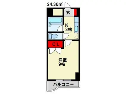 KMマンション産医大前(1K/1階)の間取り写真
