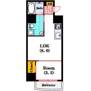 セレニテ上町台(1LDK/9階)の間取り写真