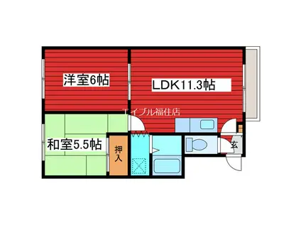 クレアール月寒A(2LDK/3階)の間取り写真