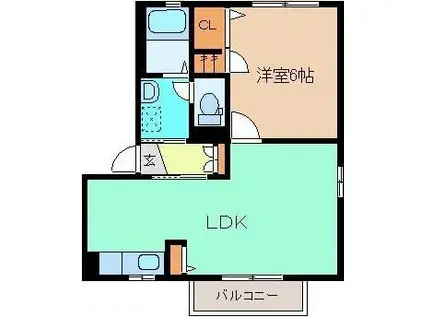 ステップワン D棟(1LDK/2階)の間取り写真