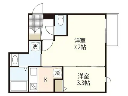 月光南観音弐番館(1LDK/2階)の間取り写真