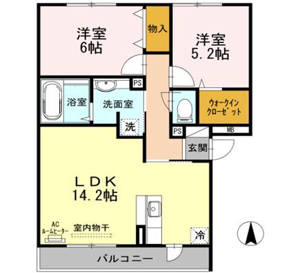 グレイシャスコート A(2LDK/3階)の間取り写真