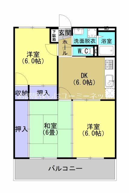 サンハイツ東A棟(3DK/3階)の間取り写真