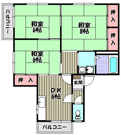 サンハイツB(3DK/1階)の間取り写真