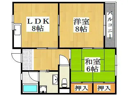 ハイフラット静徳(2LDK/3階)の間取り写真