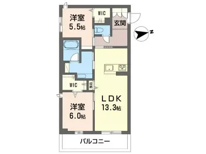 グレーヌ(2LDK/2階)の間取り写真